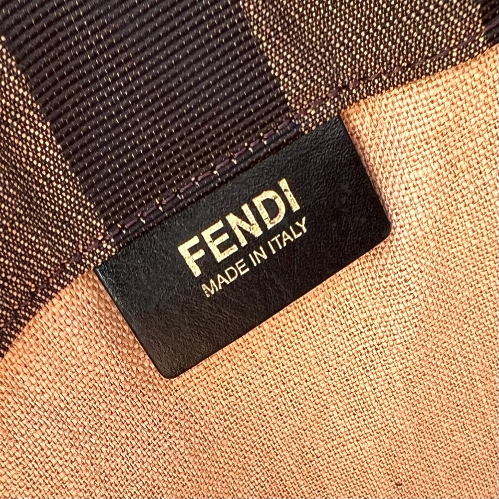 FENDI Fuchsia And Tobacco Pequin Stripe Canvas Bag - Picture 14 of 15
